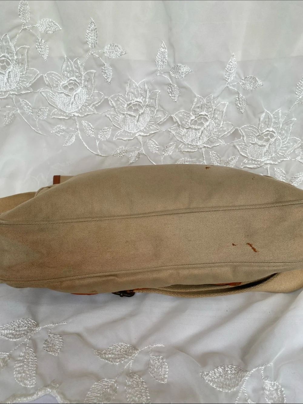 Vintage Giordano Canvas Messenger Bag with Brown Leather Trim - Beige